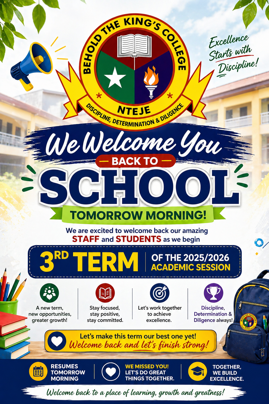 RESUMPTION 3RD TERM ACADEMIC SESSION 